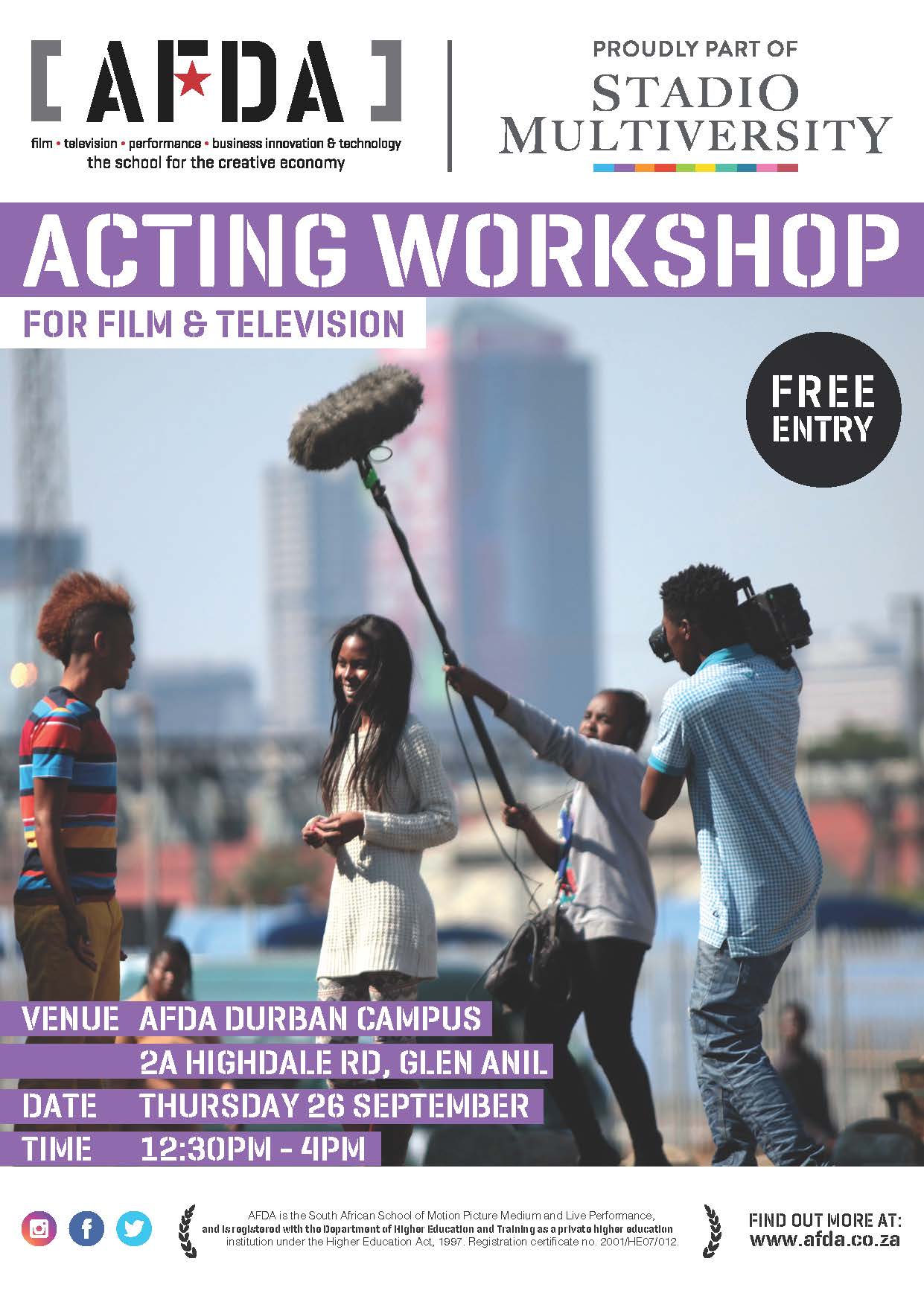 Save the date AFDA Durban Screen Acting AFDA Film School